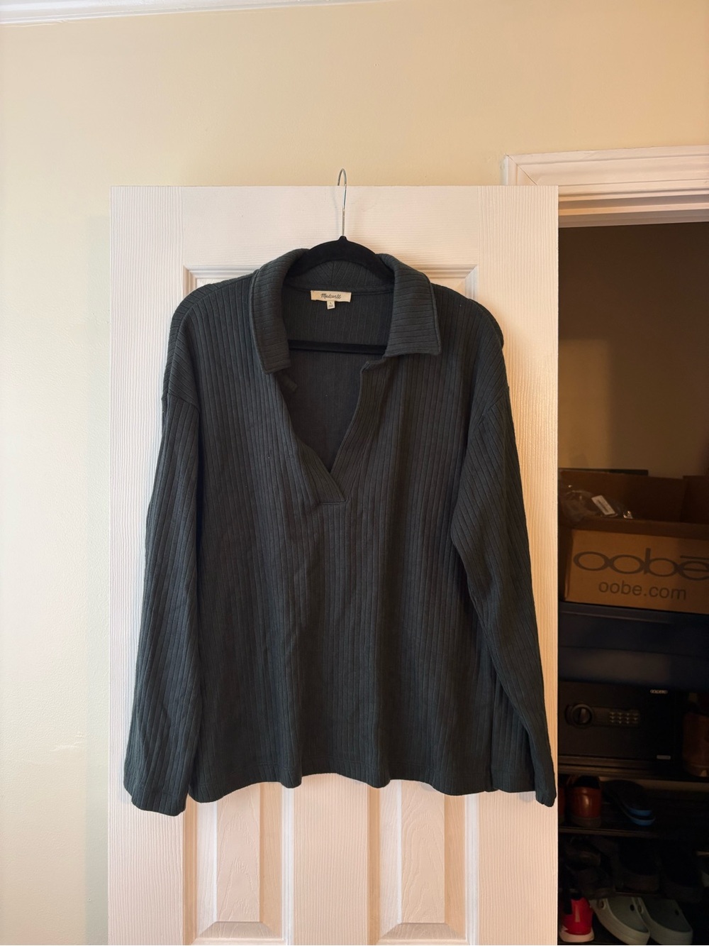Dark Green Ribbed Collared Pullover